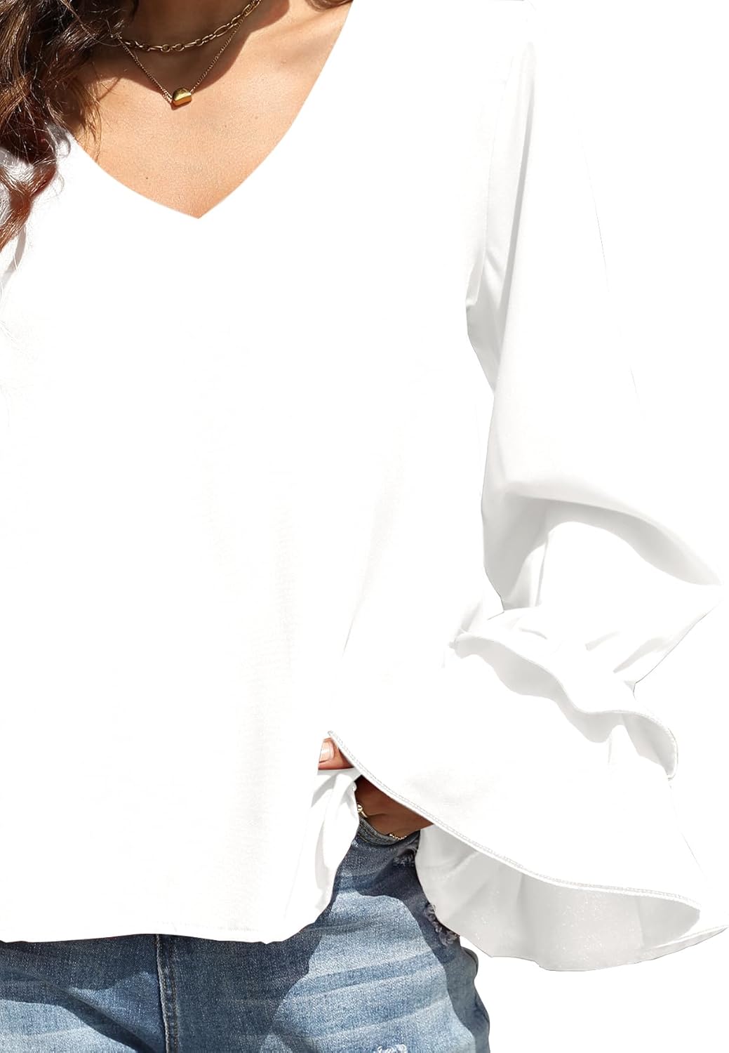 LYANER Women's Casual V Neck Tiered Ruffle Bell Long Sleeve Blouse Shirt Tunic Top - Image 7