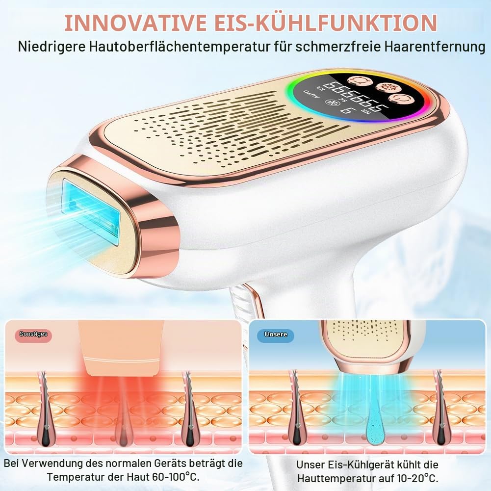 AOOWU IPL Geräte Haarentfernung mit Kühlfunktion, Laser Haarentfernung mit 9 Energiestufen, 3 Funktionen,999,900 Lichtimpulse Schmerzfreie Haarentfernungsgerät für Männer Frauen Gesicht Achseln Beine
