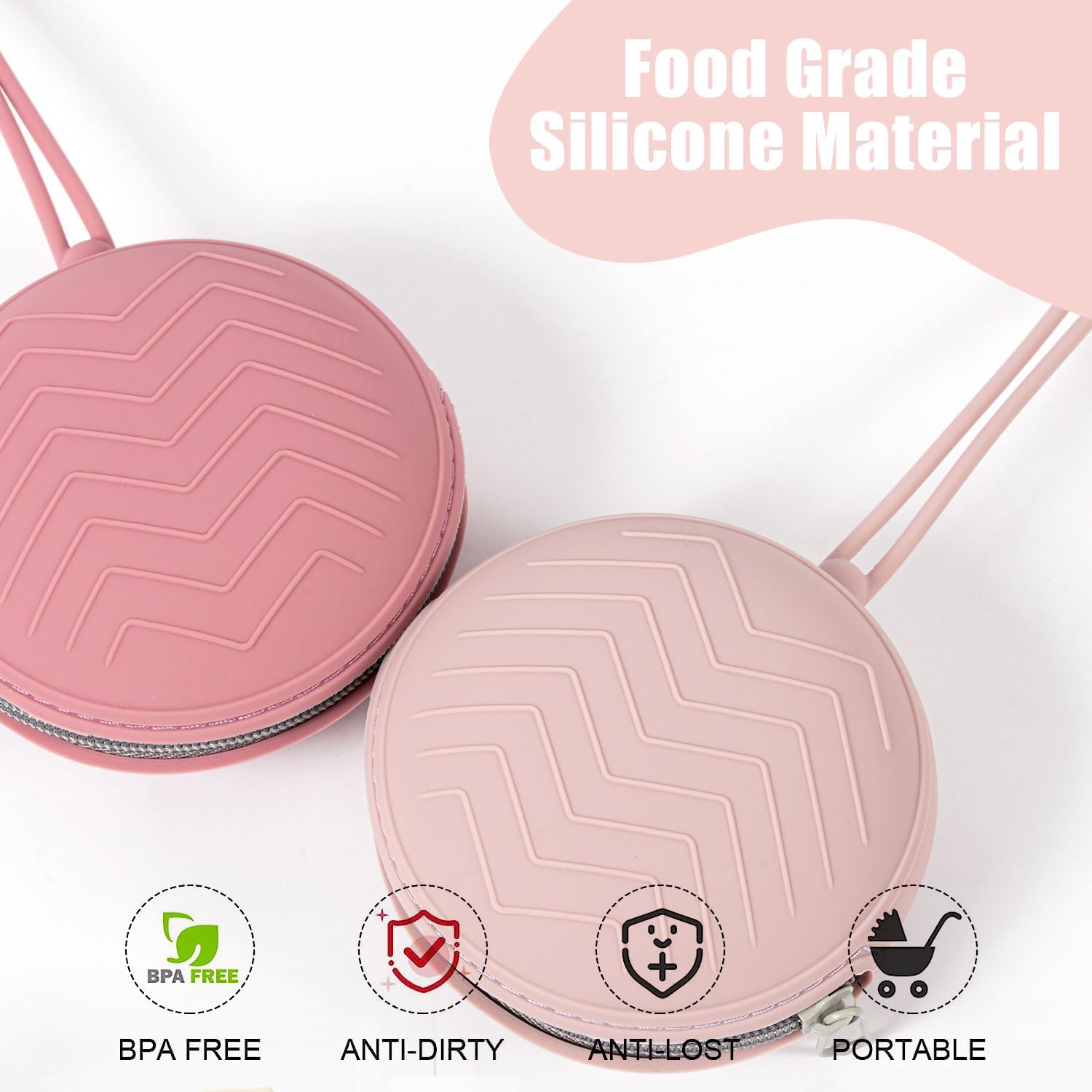 Lot De 2 Boîtes à Tétine Silicone Sans BPA – Pochette Portable Violet/Rose – Capacité 2 Sucettes