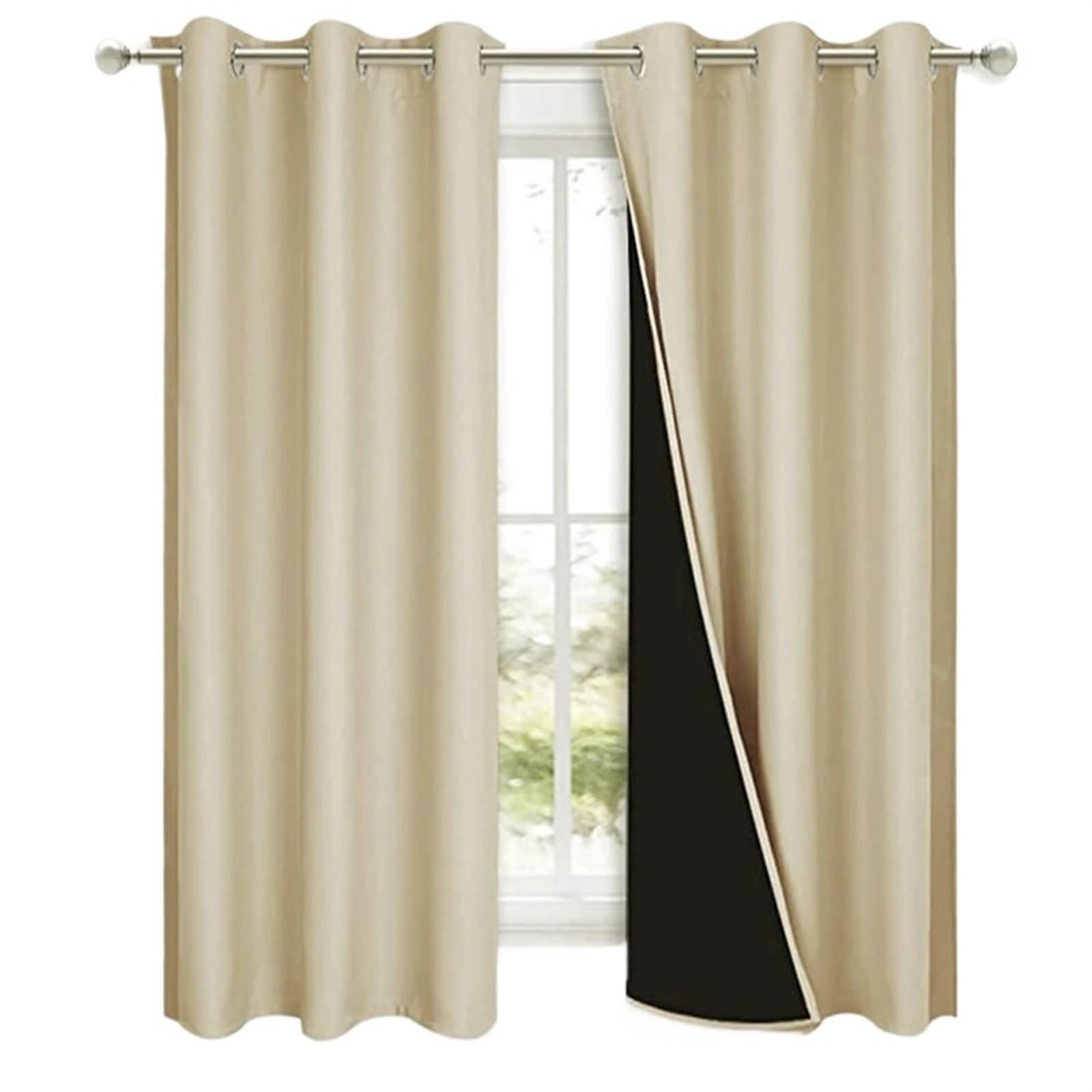 LXLAEOANG Blackout Curtains Blackout Curtain for Bedroom Livingroom Heat Full Light Blocking Drapes with Black Liner(Beige-2Panels,132x213cm(52x84inch))