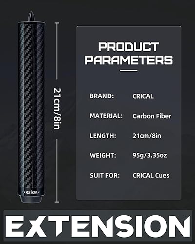 Miniatura 3 de CRICAL Extensión de taco de billar de metal de 2348 pulgadas con 3 parachoques, accesorios de billar