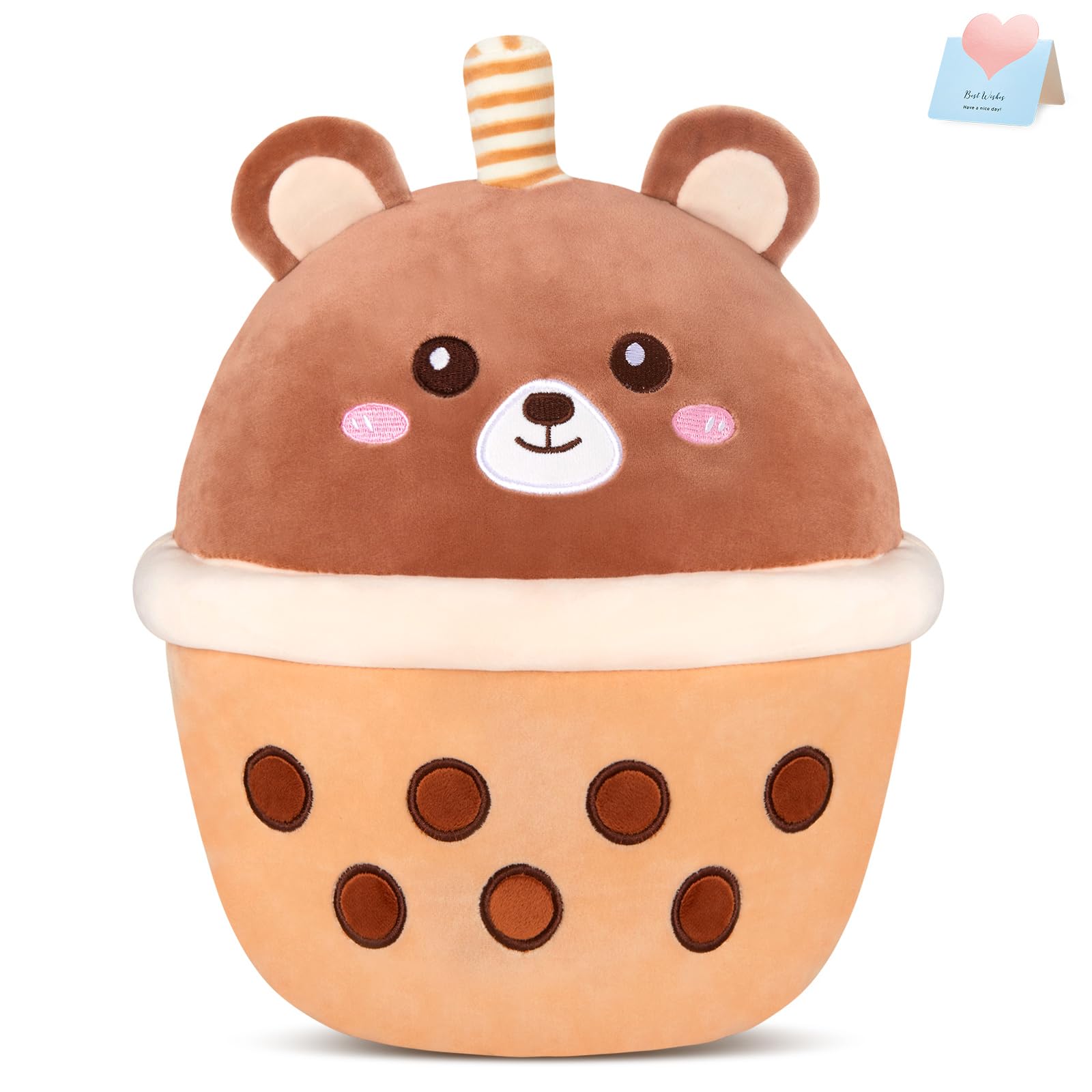 Bear Boba Tea Plush, Cute Bubble Tea Bear Stuffed Animal, Soft Boba Plushie, Pearl Milk Plush Toy Birthday Christmas Valentines Gifts for Kids Girlfriend (Brown,12 inch)