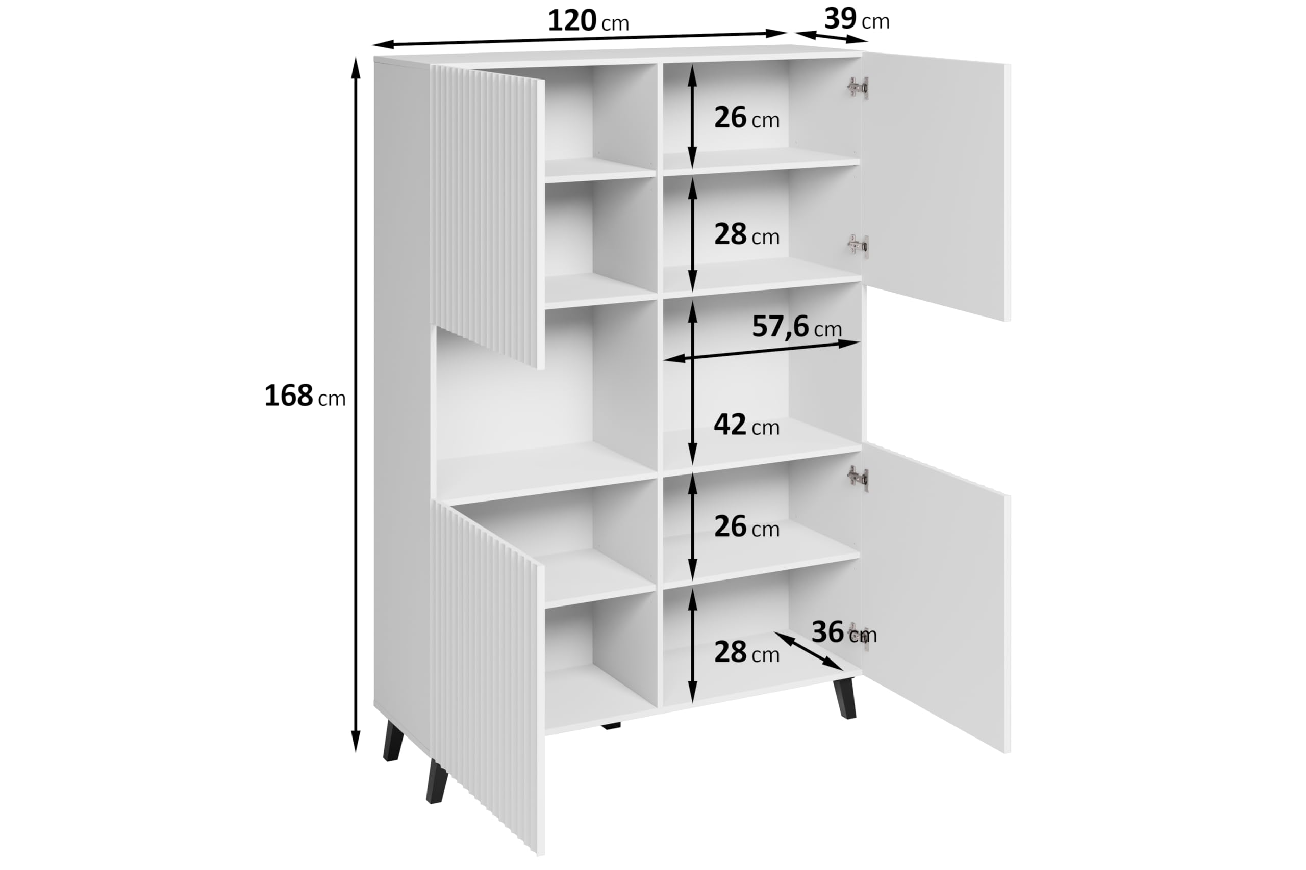 Highboard 120cm Modern 4 Türen Sideboard für Wohnzimmer Weiß Kommode mit Cet Loket Stilvolle Wohnzimmermöbel