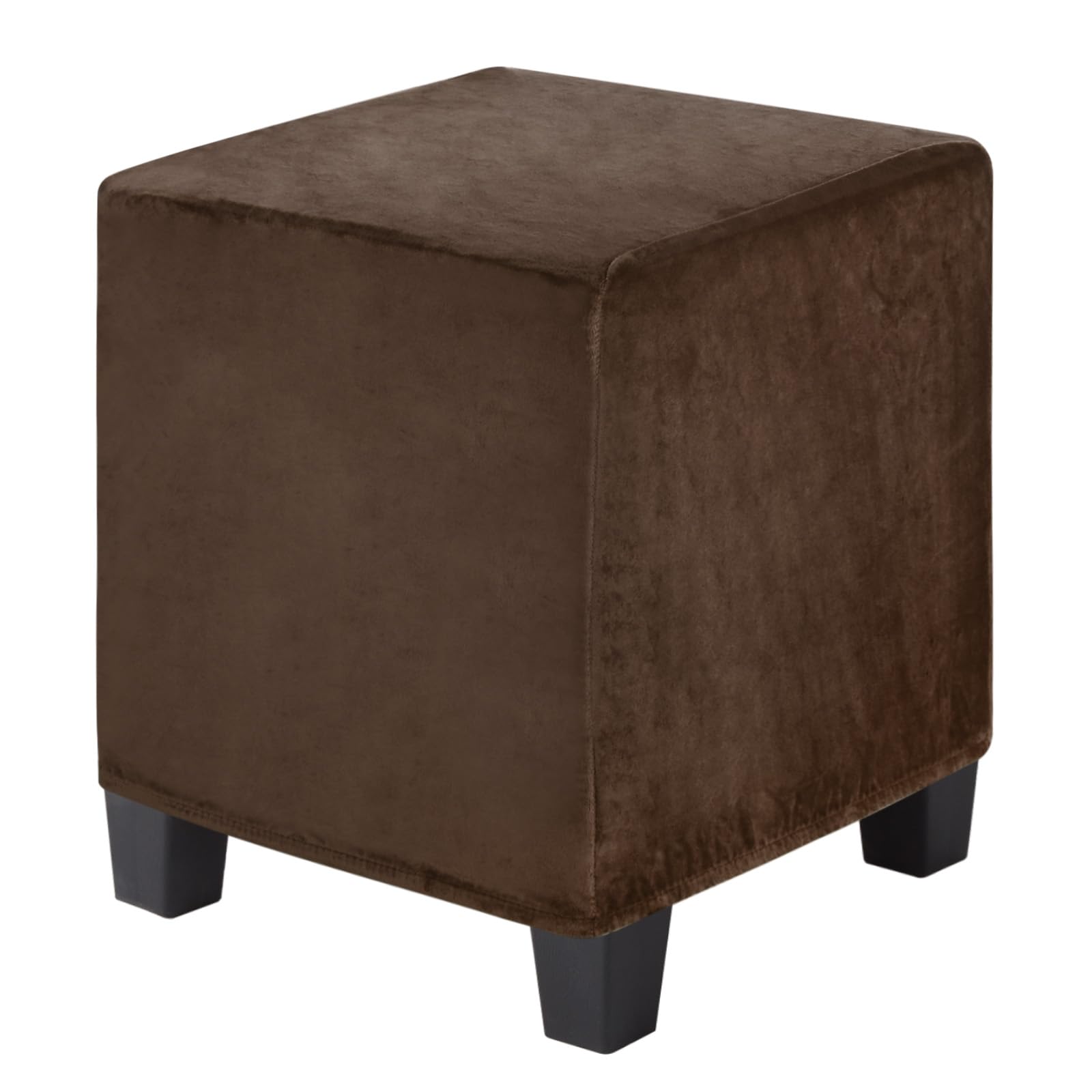 M METERXITY 1-Pack Square Ottoman Cover, (15-18) x(13-18) x(13-18) Inch Stretchable Velvet Fabric Ottoman Slipcover Footstool Foot Rest Protector with Elastic Bottom[Coffee]