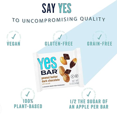Miniatura 8 de The YES Bar Chocolate oscuro con mantequilla de maní - Proteína a base de plantas, snack bar decadente - Vegano, paleo, sin gluten, sin lácteos,