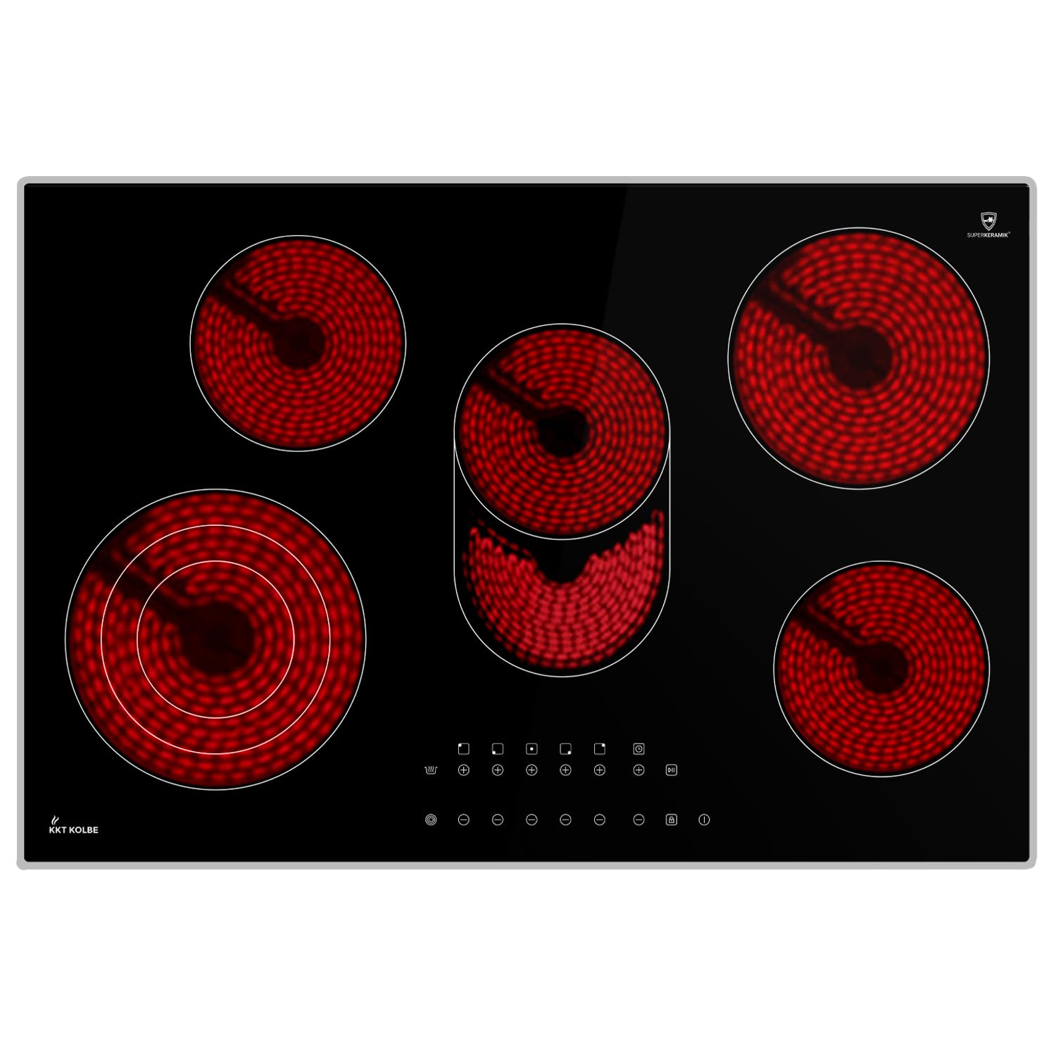 Placa vitrocermica 80 cm | 9,255 kW | 5 fuegos | 9 niveles de potencia | zona de cocción triple | zona de cocción ovalada doble, | KK7705ED