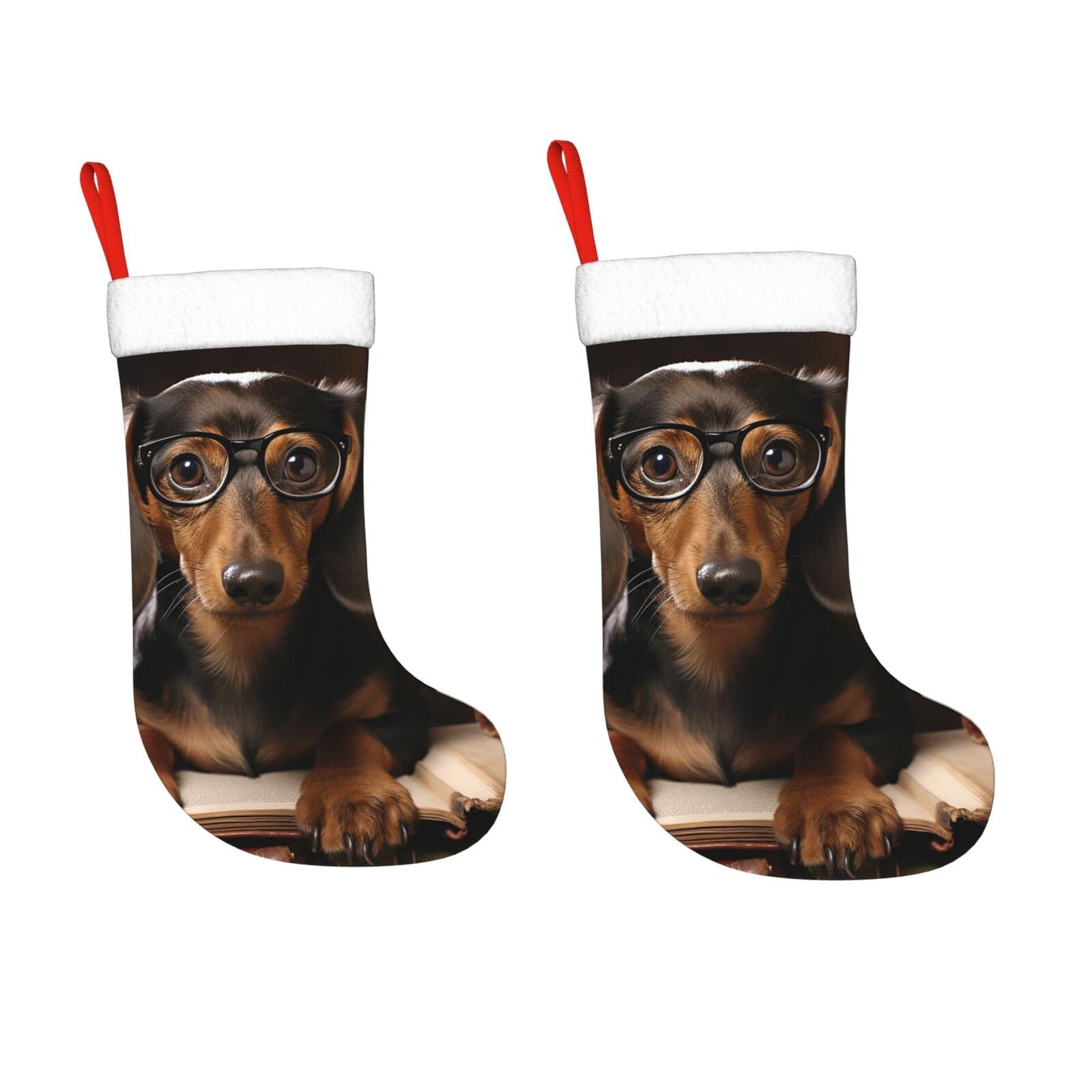 KLOPH 2 Pack 18 Inches Christmas Stockings Personalized Dachshund Book Xmas Stocking Hanging Decoration Fireplace Stocking for Holiday Xmas Tree Christmas Fireplace Decor Gifts