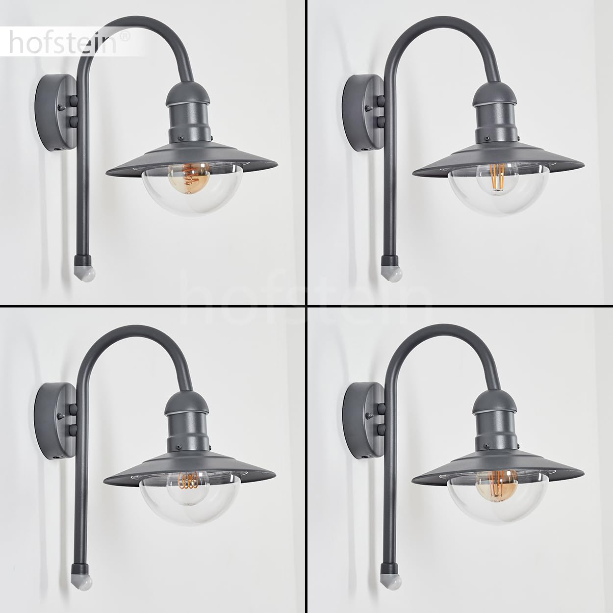 HOFSTEIN Außenwandleuchte Elima, Außenwandlampe mit Bewegungsmelder aus Metall/Kunststoff in Anthrazit/Klar, Wandleuchte Down außen im Retro/Vintage-Stil, E27, IP44, Eingangsbereich, Terrasse, Haustür