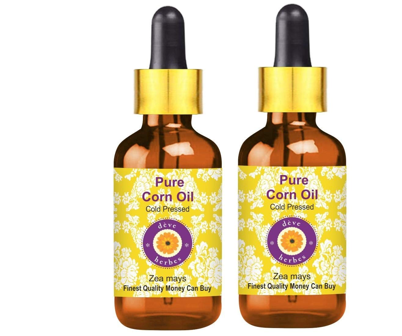 Deve Herbes Pure Huile de Maïs (Zea mays) avec compte-gouttes en verre Pressé à Froid qualité thérapeutique naturelle (Paquet de Deux) 100ml X 2 (6,76 oz)