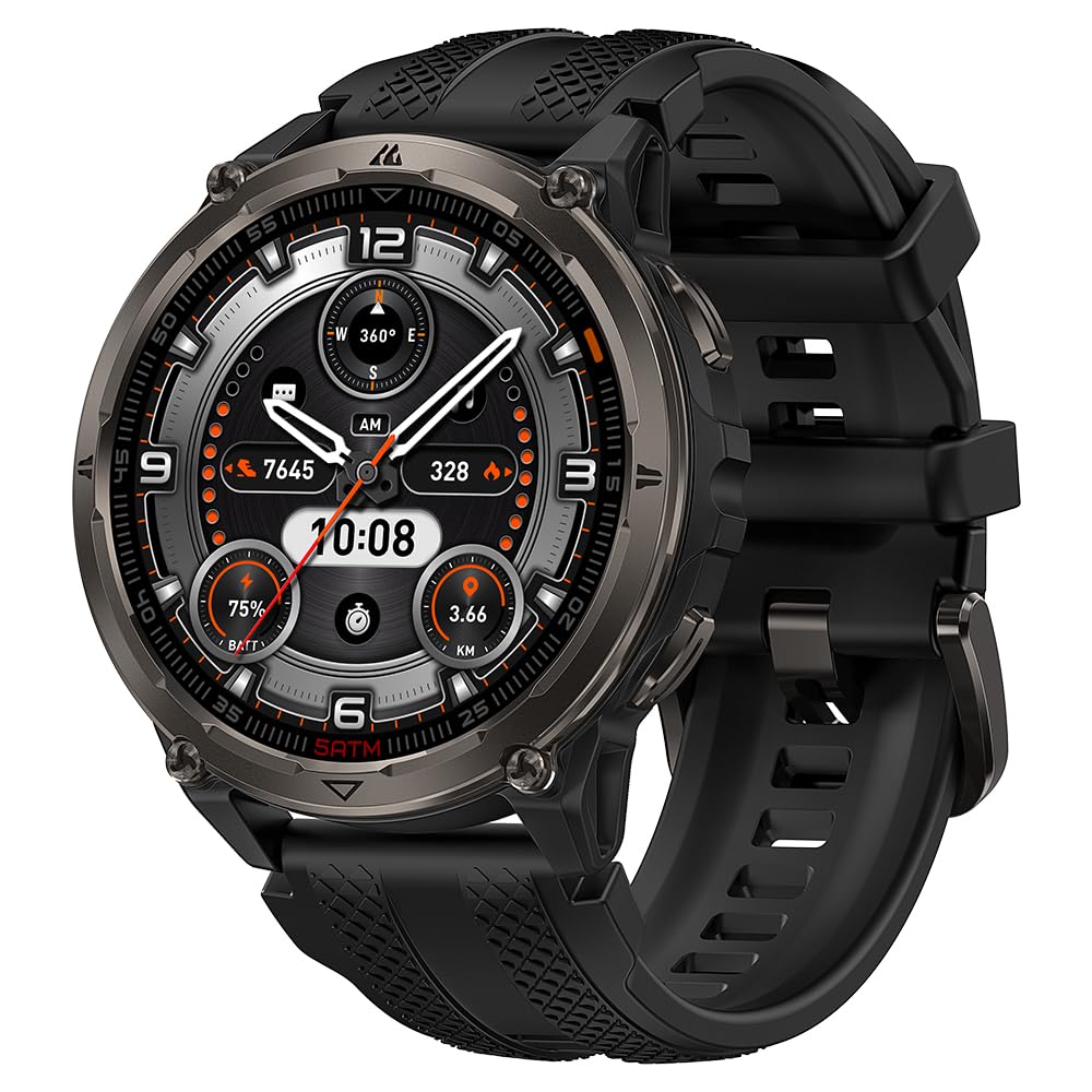 KOSPET ORB 2 Montre Connectée Homme, GPS, Lampe Torche LED et Talkie Walkie | Robuste, Militaire Lunette en Alliage, 1,43'' AMOLED, 5ATM/IP69, 500mAh, Moniteur de Fréquence Cardiaque/sommeil, Android/iOS