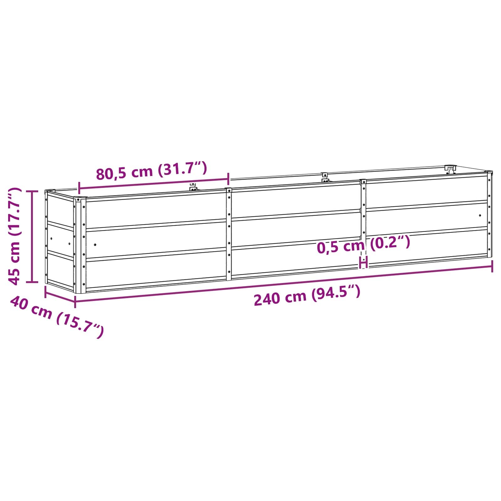 vidaXL Plantenbak Groen 240 x 40 x 45 cm Staal