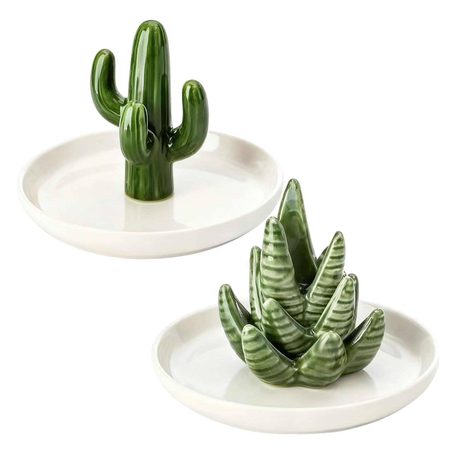Msioytog Ceramic Aloe Cactus Jewelry Tray for Rings Earrings Necklaces Storage Vanity Decor Ceramic Necklace Organizers Tray