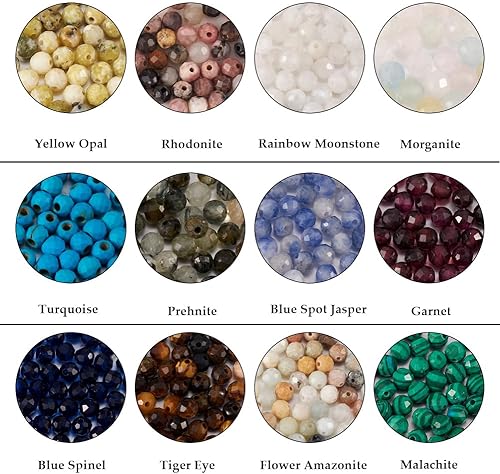 Miniatura 3 de Fashewelry 480 cuentas de cristal redondas facetadas de 0.118 pulgadas (0.118 in), pequeñas cuentas de piedra mixta natural y sintética para