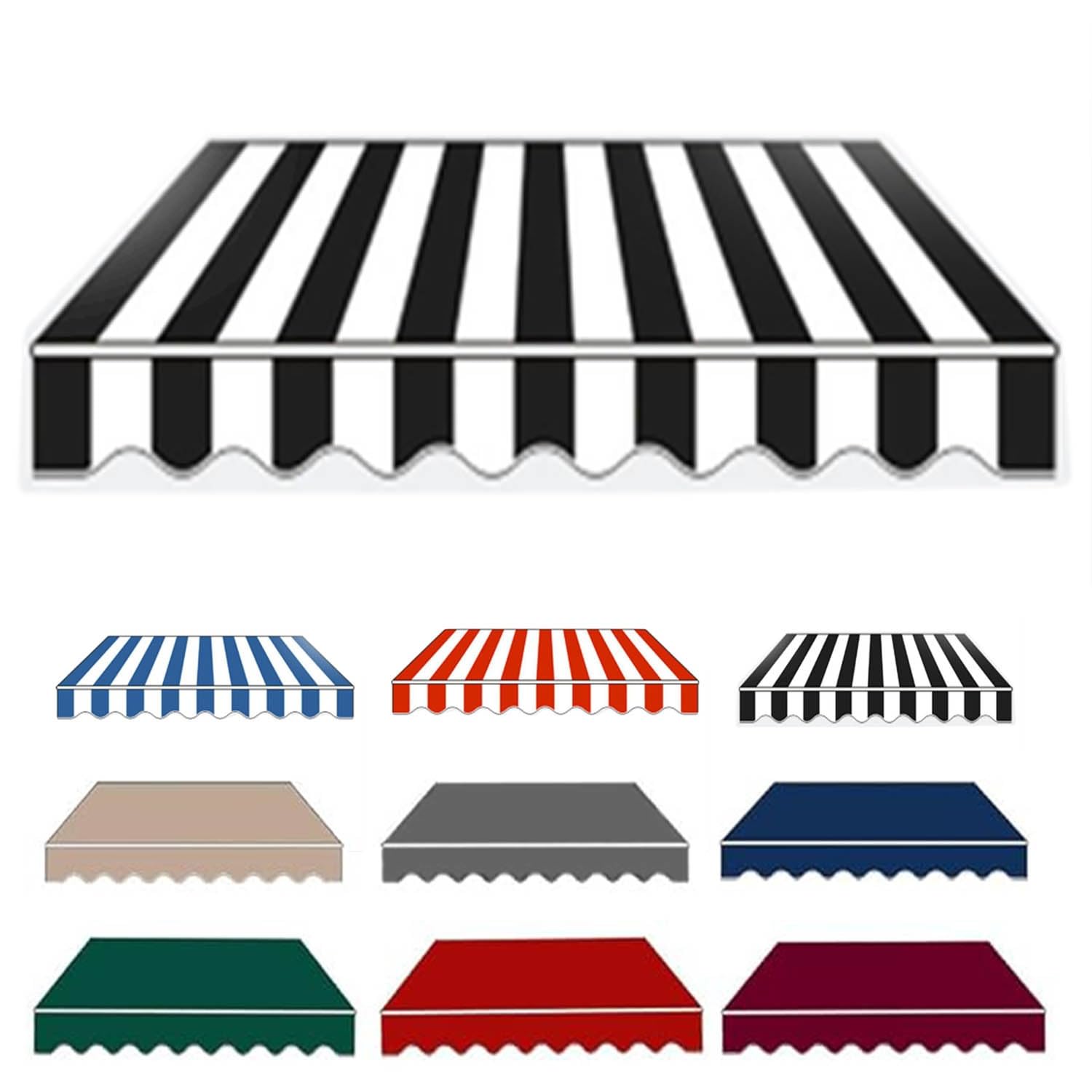 Pbwerigl Black White Awning Retractable Canopy, Resistant Polyester Awning Canopy, Protection, 2Pc(,12X8ft/3.6X2.5m)