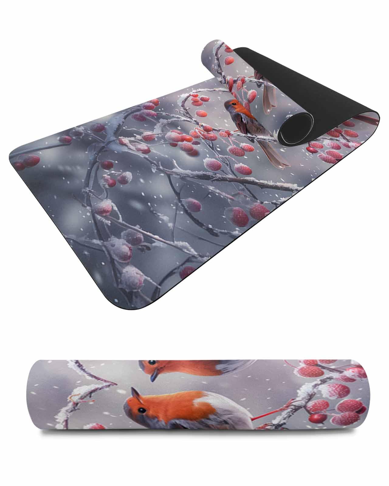 Debedcor Heat Proof Table Pads Waterproof Decorative, Christmas Winter Non-Slip Table Countertop Protector, Rustic Birds Love Heart Snowing Insulation Mat for Kitchen Room, 40 x 12 Inches