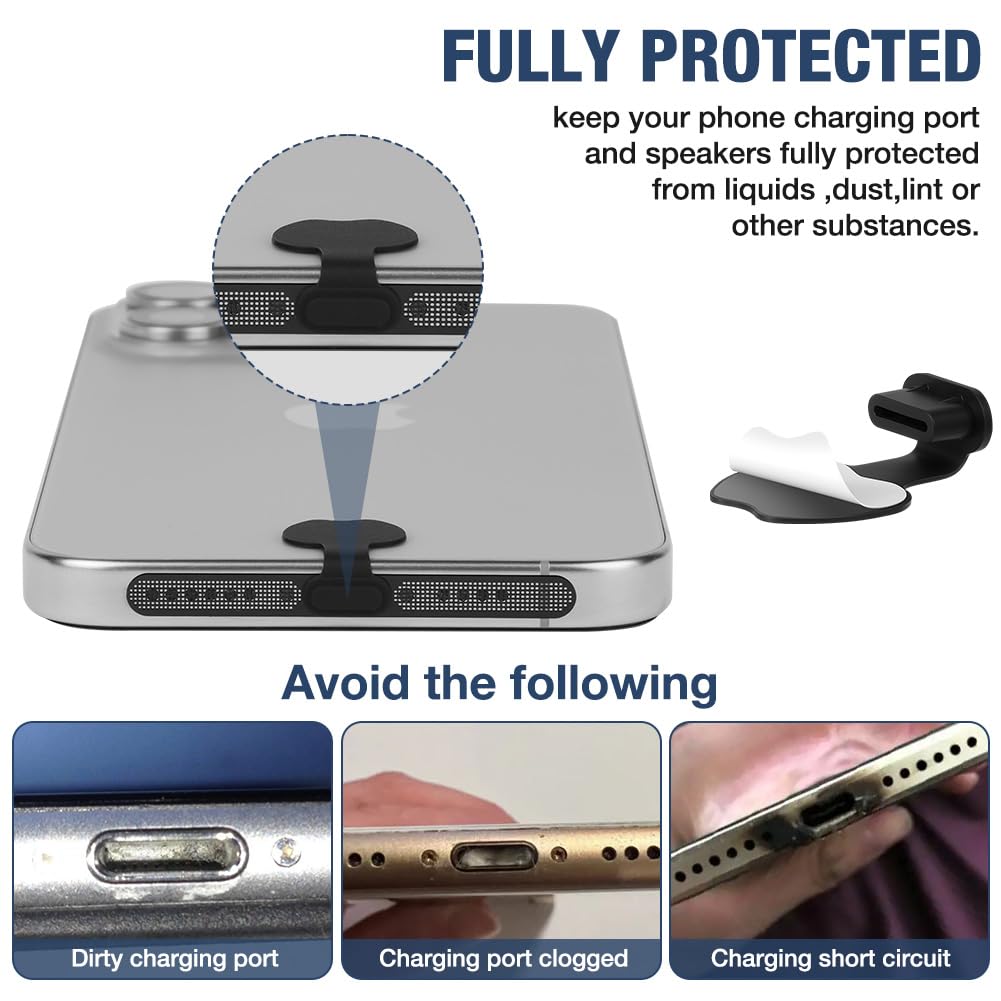 AXFEE Zatyczki przeciwpyłowe USB C, 24 szt., zestaw do czyszczenia portów telefonicznych, osłona przeciwpyłowa typu C, z szczotką do czyszczenia, pyłoszczelne naklejki z siatki, osłona portu USB C do