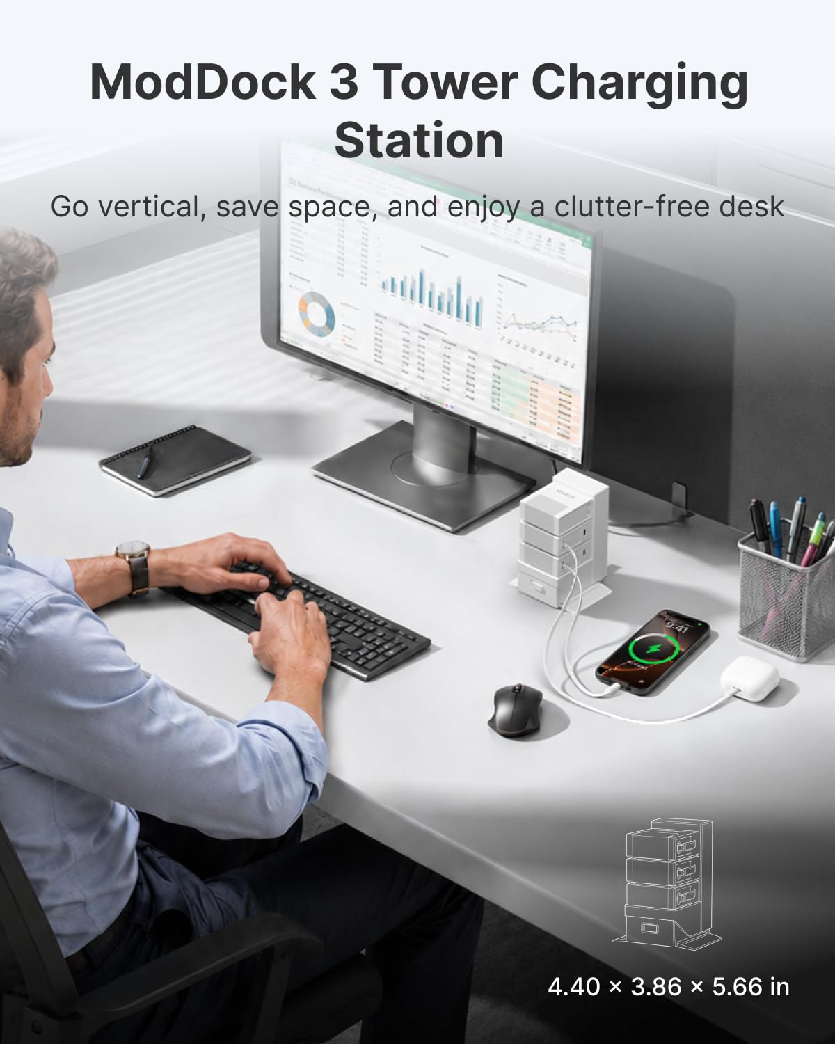 Gitryin ModDock 3 Stazione di ricarica modulare desktop, stazione di ricarica retrattile 8 in 1 per telefoni cellulari con 3 blocchi di ricarica di tipo C, hub di ricarica USB veloce da 120 W con cavo