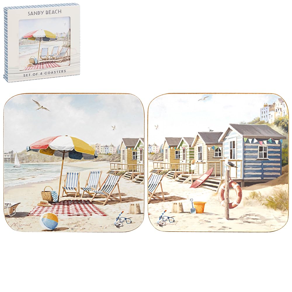 The Leonardo Collection Macneil Sandy Beach Wood Sandy Beach Coasters Set of 4 For Home & Office | Stylish Coasters For Kitchen & Dining | Durable Drinks Tabletops Accessories for Drinks & Tables