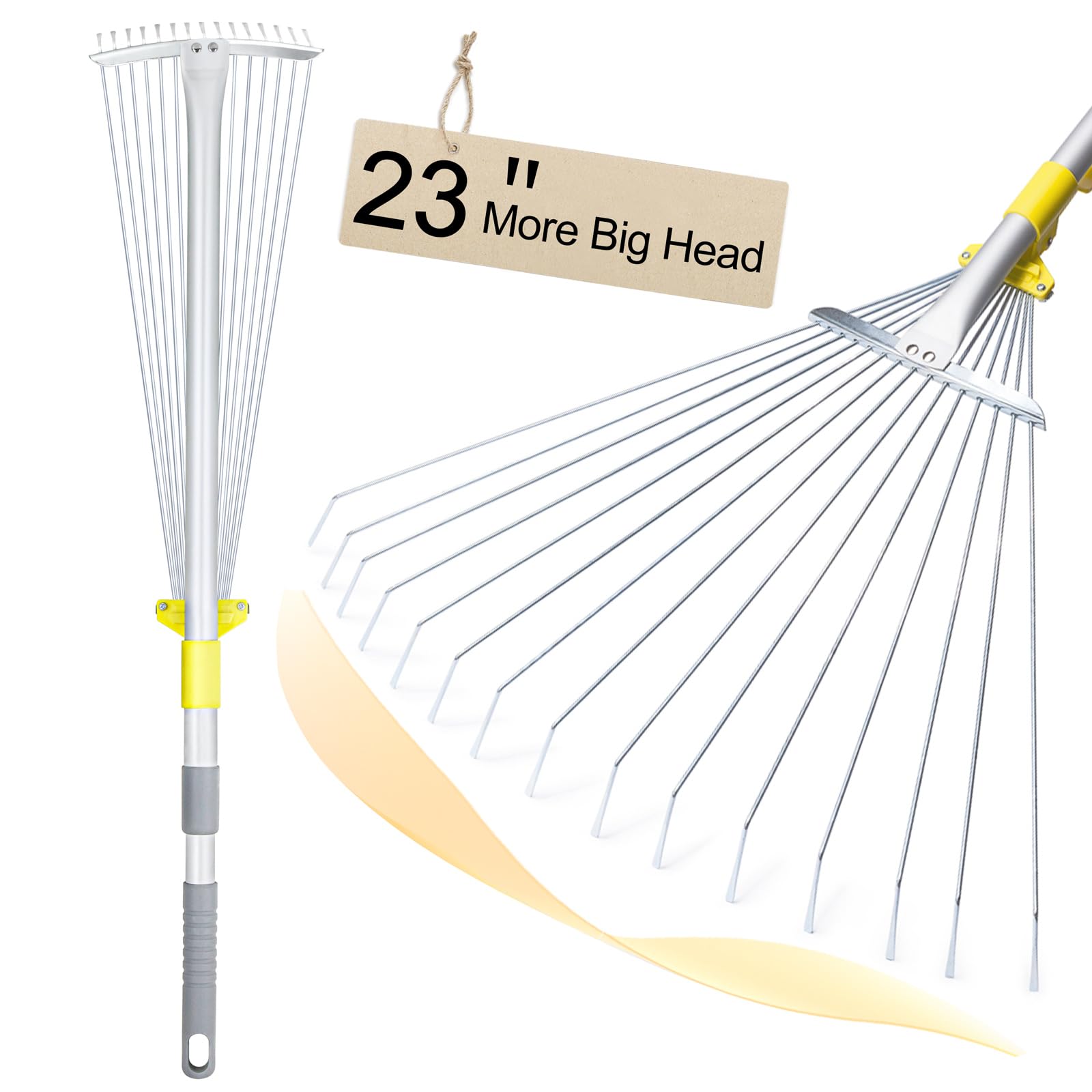 JARDINEER Adjustable Rakes for Leaves, Larger Garden Leaf Rake for Lawns Grass with 7-23" Expandable Head, Yard Collapsible Rake for Camping (64 inches)