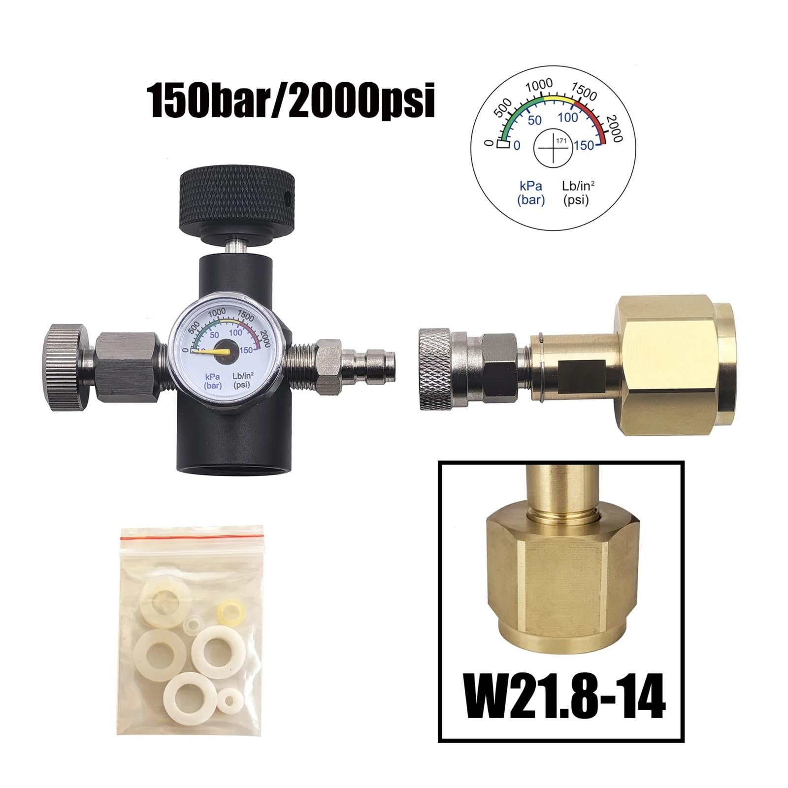 1 Unidad de generador de Agua de Soda con Gas, Cilindro de dióxido de Carbono, estación de llenado, Botella, Conector Adaptador de Recarga de CO2(W21.8 2Kpsi 150bar)