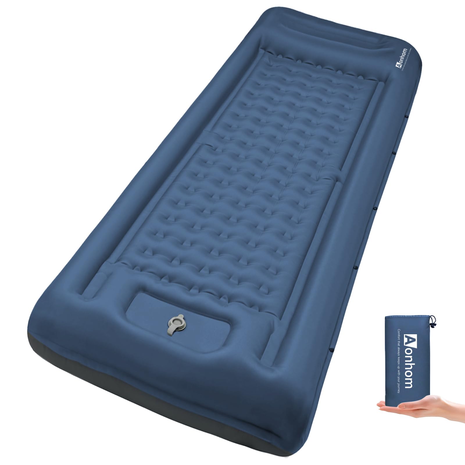 Aonhom Camping Sleeping Pad, 5" Ultralight Inflatable Sleeping Mat with Pillow, Built-in Foot Pump Inflatable Sleeping Pads Compact for Camping Backpacking Hiking Traveling Tent