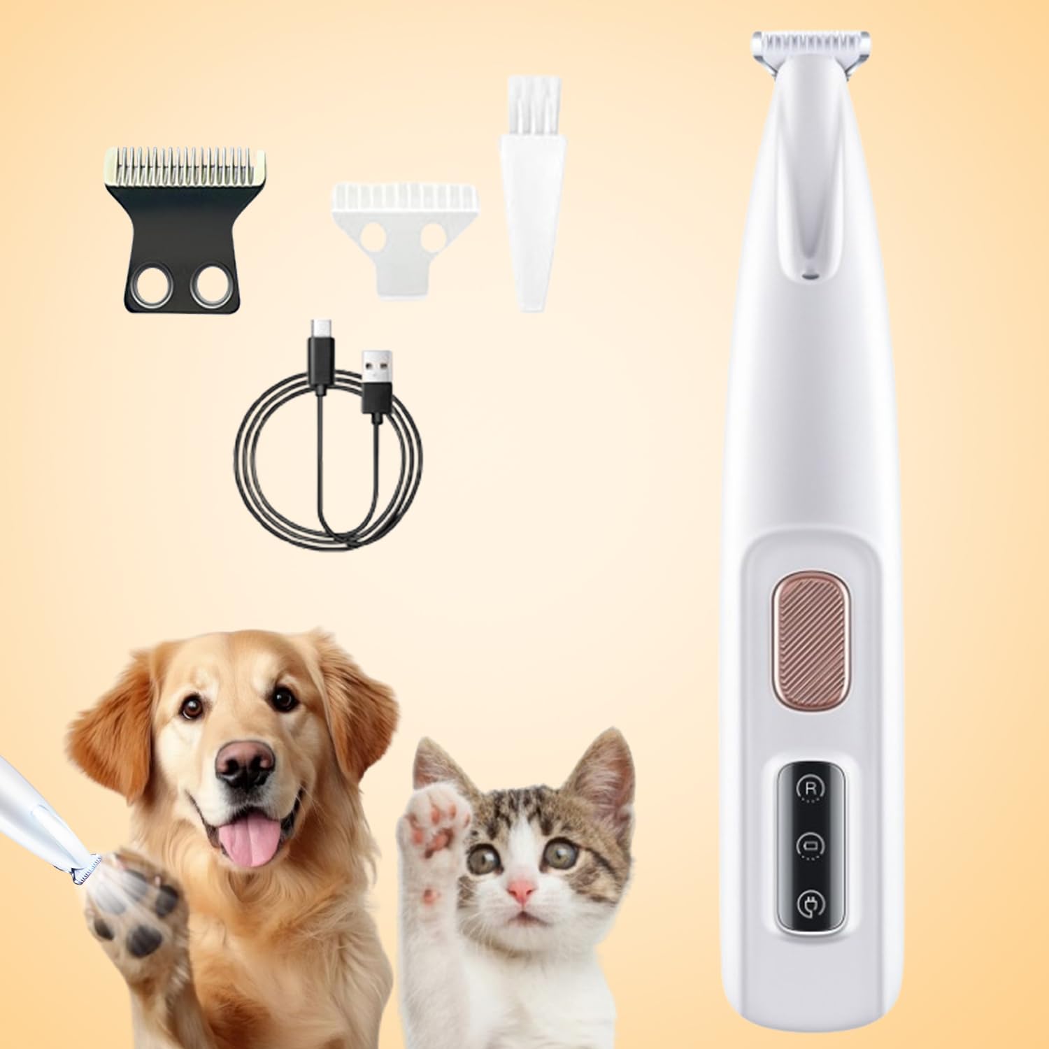 Tondeuse De Toilettage GrosMatou Douceur & Sécurité, Tondeuse Gros Matou Silencieuse, Tondeuse Pattes Chien Chat, Coupe Poils Animaux Avec Lumière LED, Rechargeable USB, étanche (1PCS)