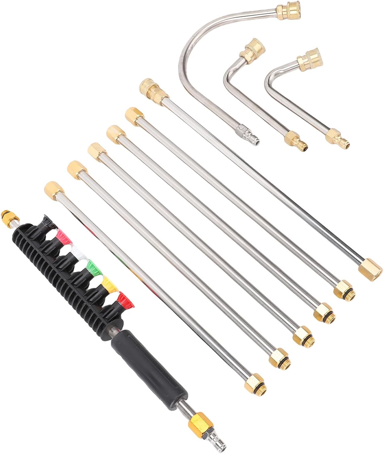 Zunate Pressure Washer Extension Wand Kit with 6 Nozzle Tips, 30° and 90° UShaped Curved Rods, 1/4 Inch Quick PSI Power Washer Attachment