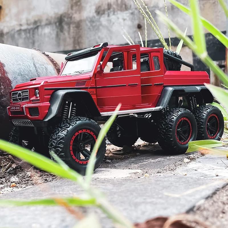 Image of Kids Model 1:24 AMG 6X6 Die Cast Metal Car Pull Back Action Opening Doors with Realistic Engine Sound Lights Toy Car Gift for Boys - Red