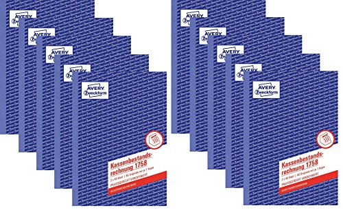 AVERY Zweckform 1758 Kassenbestandsrechnung (A5, selbstdurchschreibend, 2x40 Blatt) weiß/gelb (10 Stück)