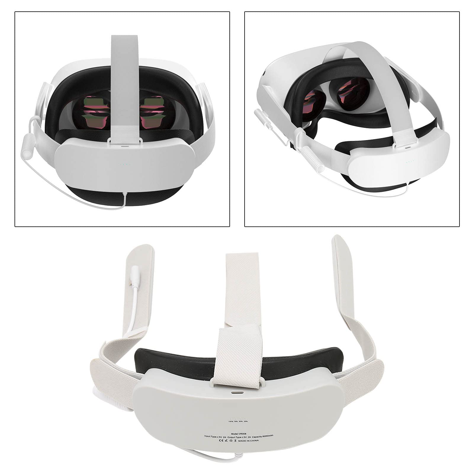 Sangle de Tête avec Batterie pour Quest 2, 6000 MAh Prolongent 4 Heures de Lecture, Rapide VR, Contre-équilibre et Sangle de Tête Réglable