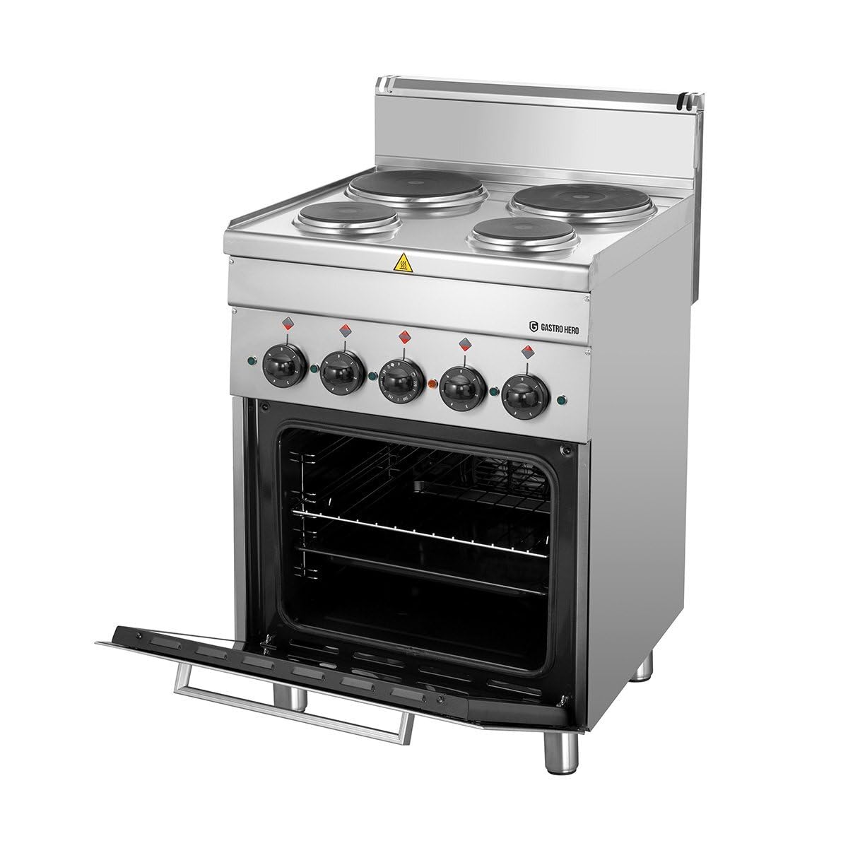 GastroHero Elektroherd mit Elektrobackofen, Edelstahl ME066-03-013 | mit Elektrogrill, 4 Kochfelder, Überhitzungsschutz, inkl. Thermostat, Leistung der Kochstellen 8,2 kW, 400V, Made in Europe