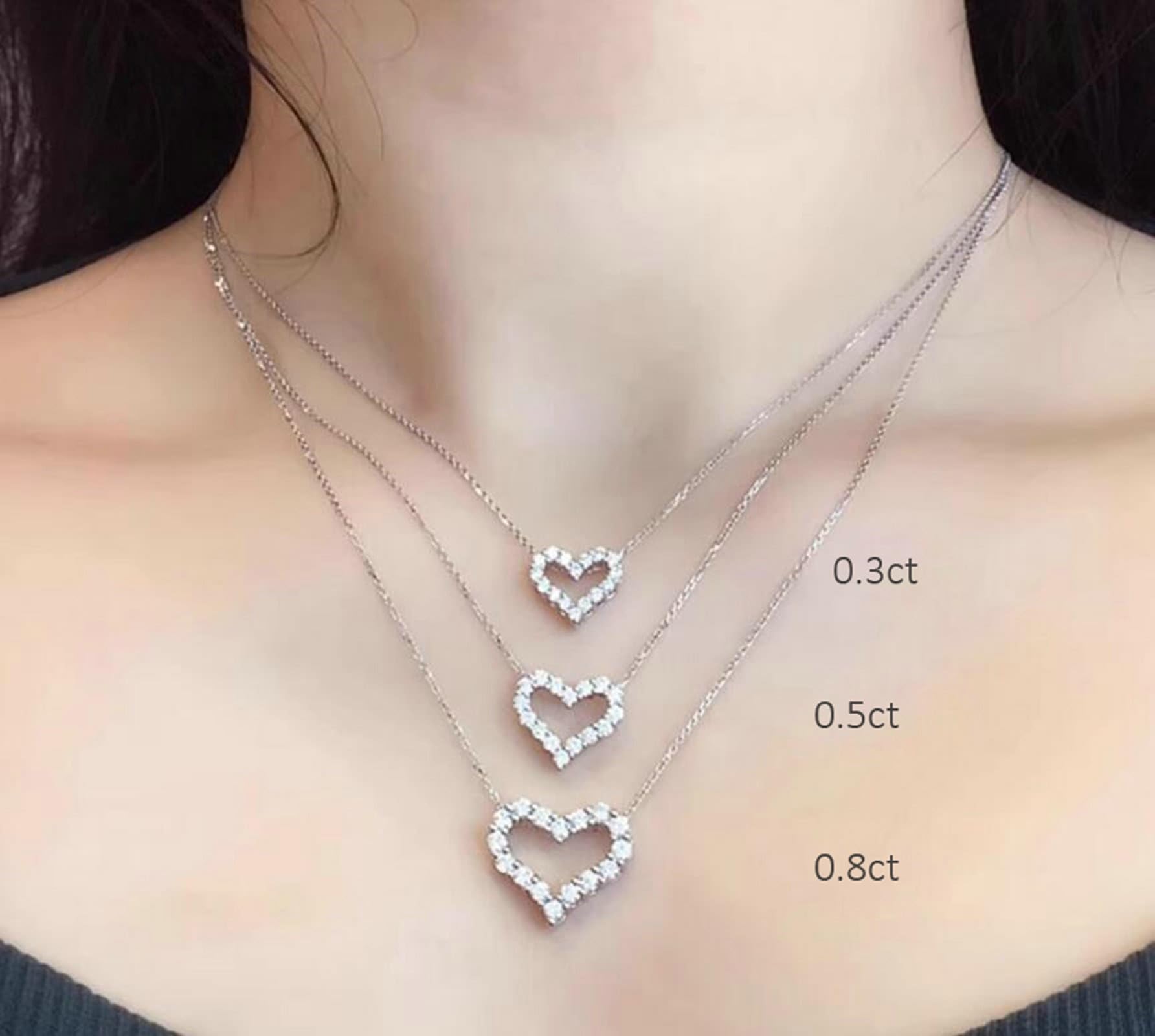 Epinki Prawdziwa biżuteria damska naszyjniki nowoczesne 9K/14K/18K białe złoto, wisiorek w kształcie serca z laboratorium diamentowym szlifem okrągłym, łańcuszek damski 18/14/9-karatowe złoto
