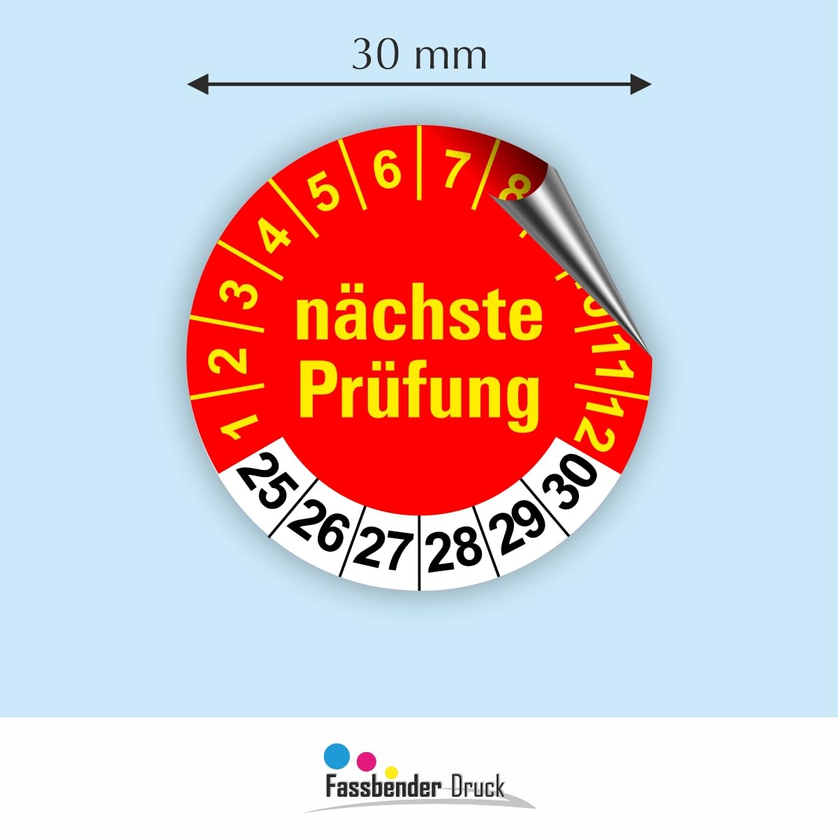 Hochwertige Prüfetiketten FD-5 NÄCHSTE WARTUNG Ø 30mm - Selbstklebende PVC-Folie - Wartungsetiketten für Prüfung - Prüfplakette für Prüfungsnachweis (1000 Stück)