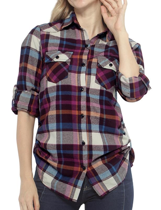 Image of Match Women's Long Sleeve Plaid Flannel Shirt #2021