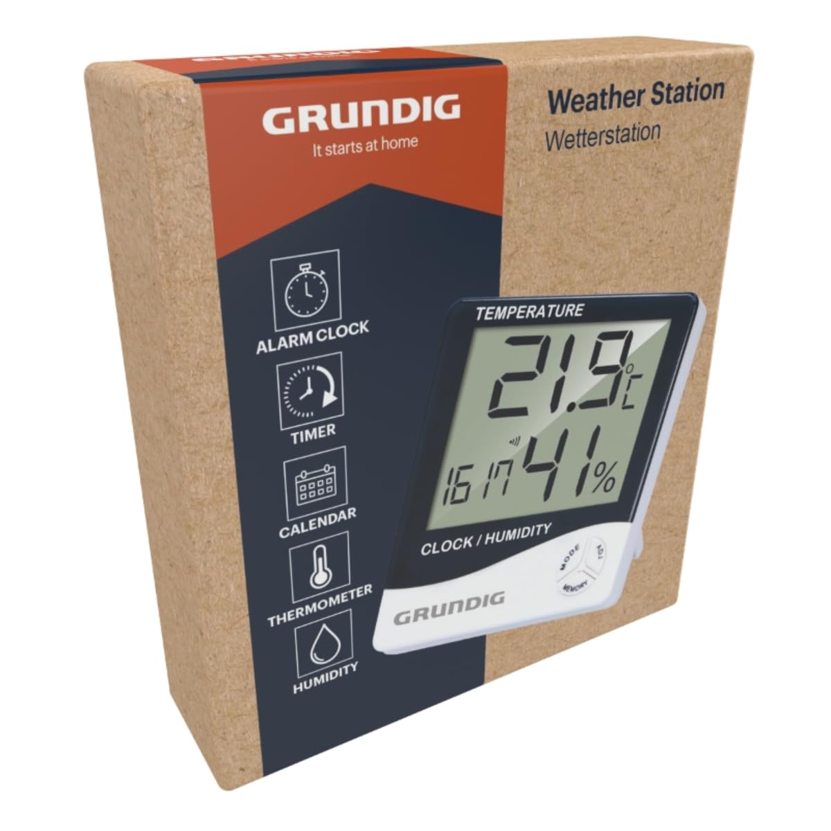 Station Météo Numérique Grundig – Thermomètre Et Hygromètre Intérieur/extérieur – Avec Alarme Et Mémoire – Écran LCD Clair