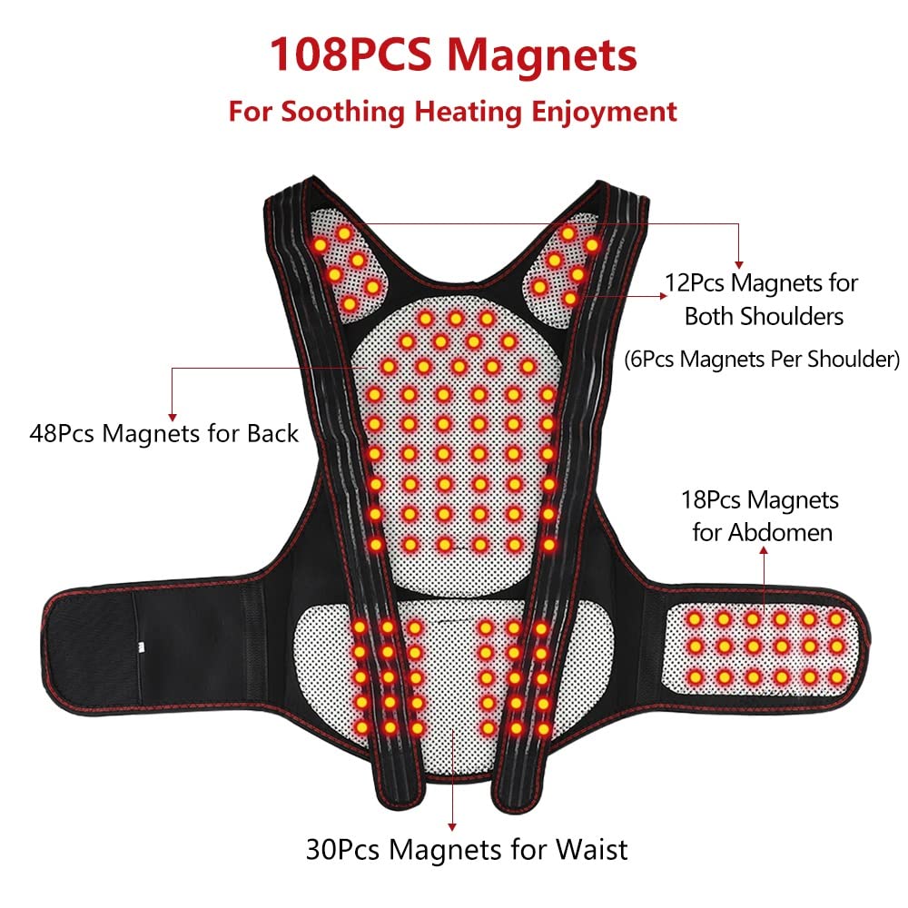 Cintura di decompressione lombare Cintura di supporto completo per la schiena autoriscaldante unisex 108 pezzi Magneti Tutore per la vita Cintura per terapia di riscaldamento magnetica Cintura per cor