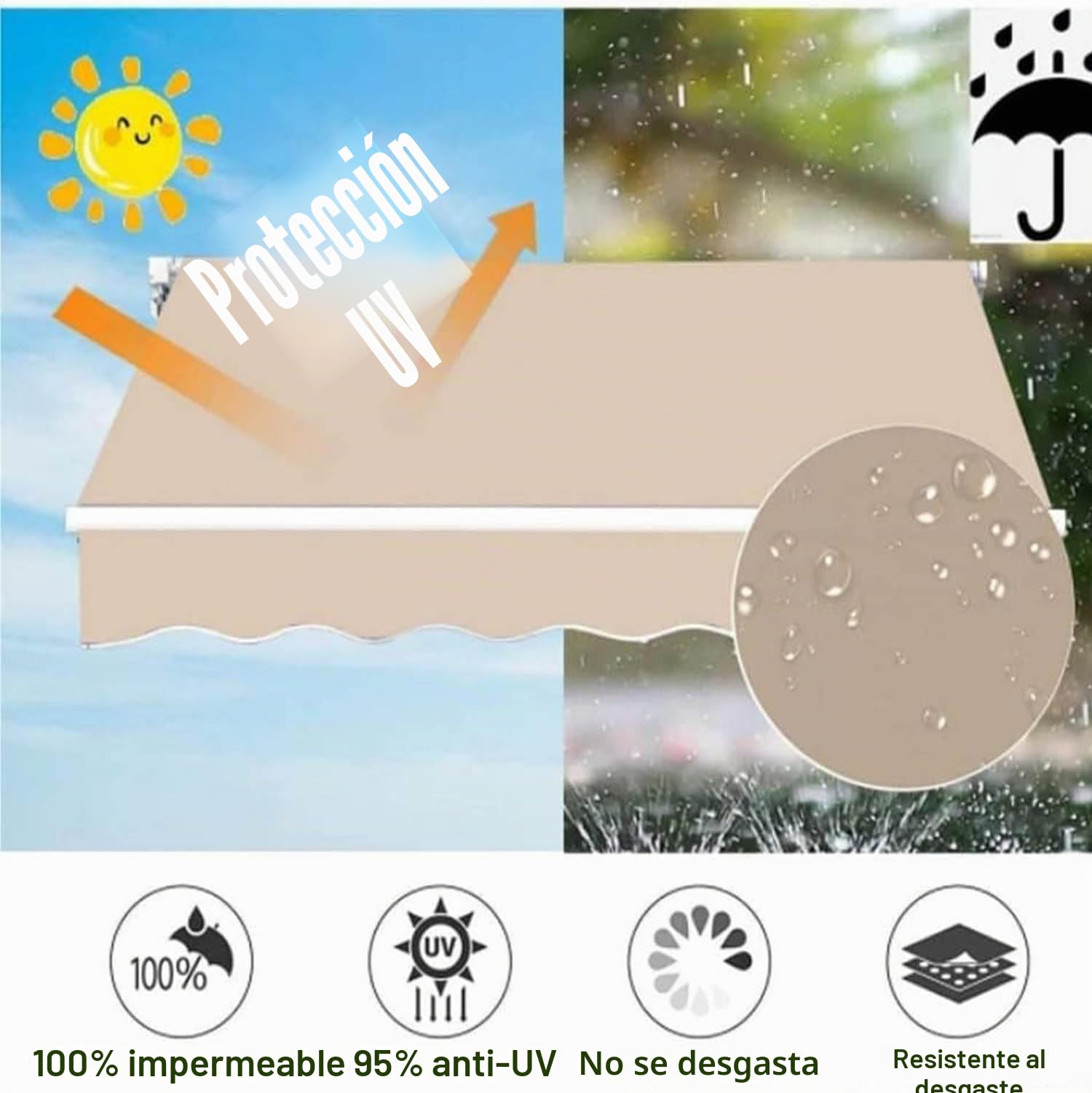 Lona de Repuesto para toldos,Lona Recambio para Toldo Jardín Patio Terraza Balcón Exterior,de Alta Densidad,320 g/m²,antirrayos UV y Impermeable,Verde,(8.2x6.5ft) 2.5x2m