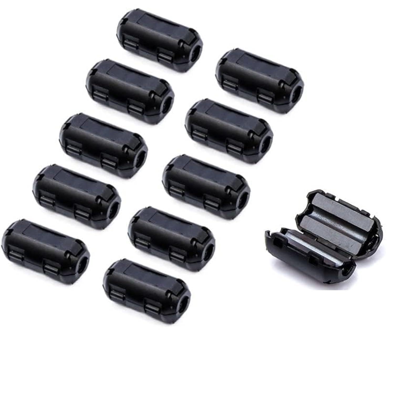 THE WHITE SHOP 10PCS Clip-on Noise Filter，Anti-Interference High-Frequency Ferrite Core Choke Clip for Telephones,Tvs,Speakers,Radio,Audio Equipment Noise Suppressor (7mm Inner Diameter)