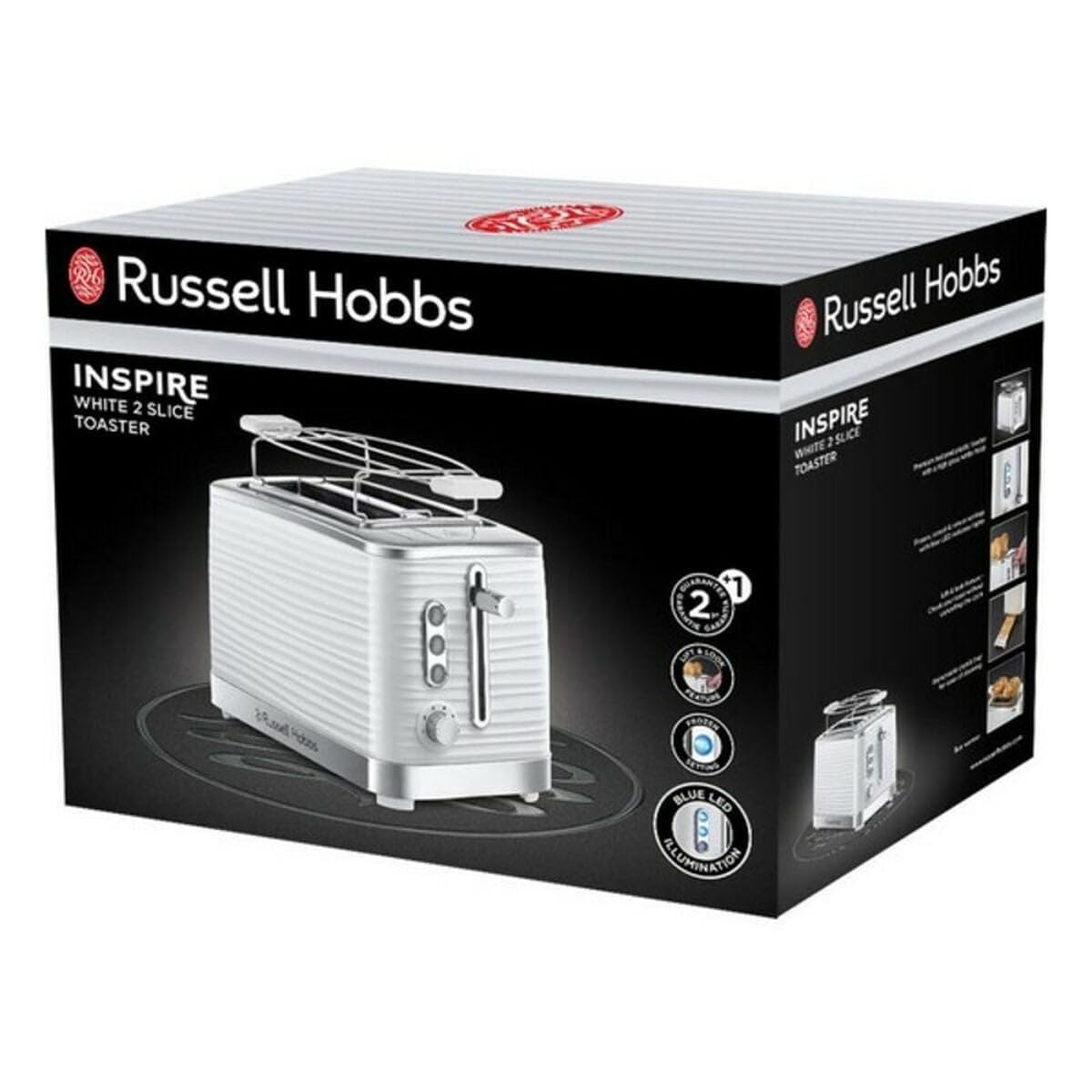 Russell Hobbs Grille pain [Fentes Extra Larges] Inspire Blanc (Design moderne, contrôle brunissage ajustable, tout type de pain, décongèle, réchauffe viennoiserie, ramasse-miettes) Toaster 24370-56