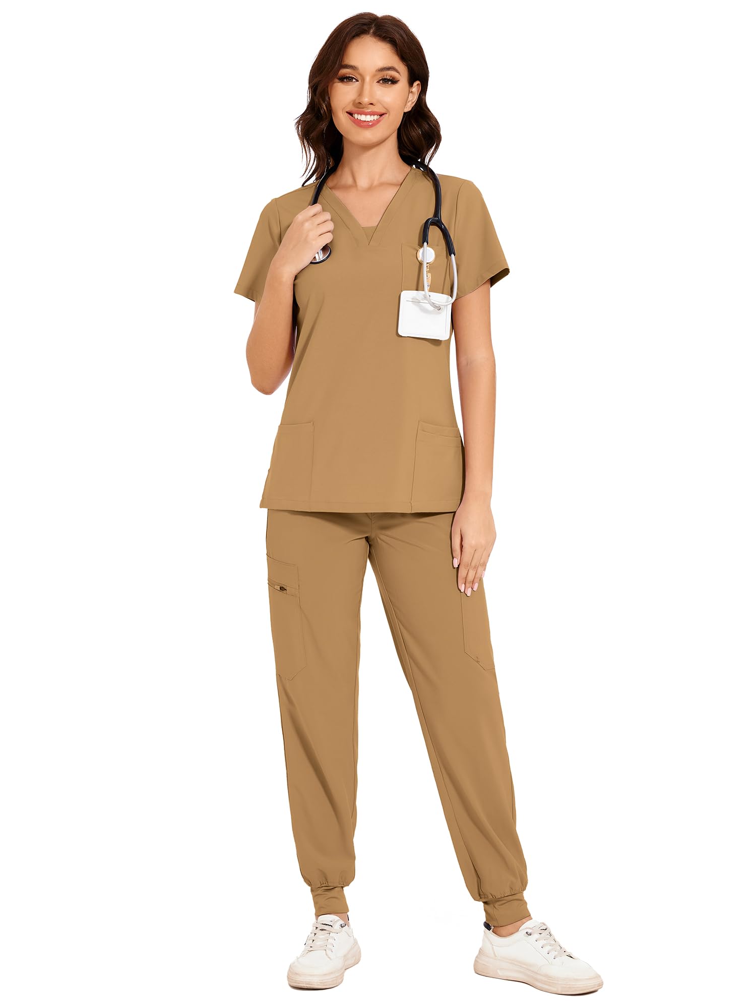 COZYFIT Scrubs for Women - V-Neck Top & Cargo Pants Scrubs Set with 10 Pockets