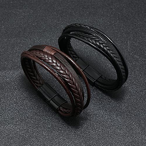 Men's Black Leather Multi-Strand Bracelet Casual Brown Braided Bracelet4