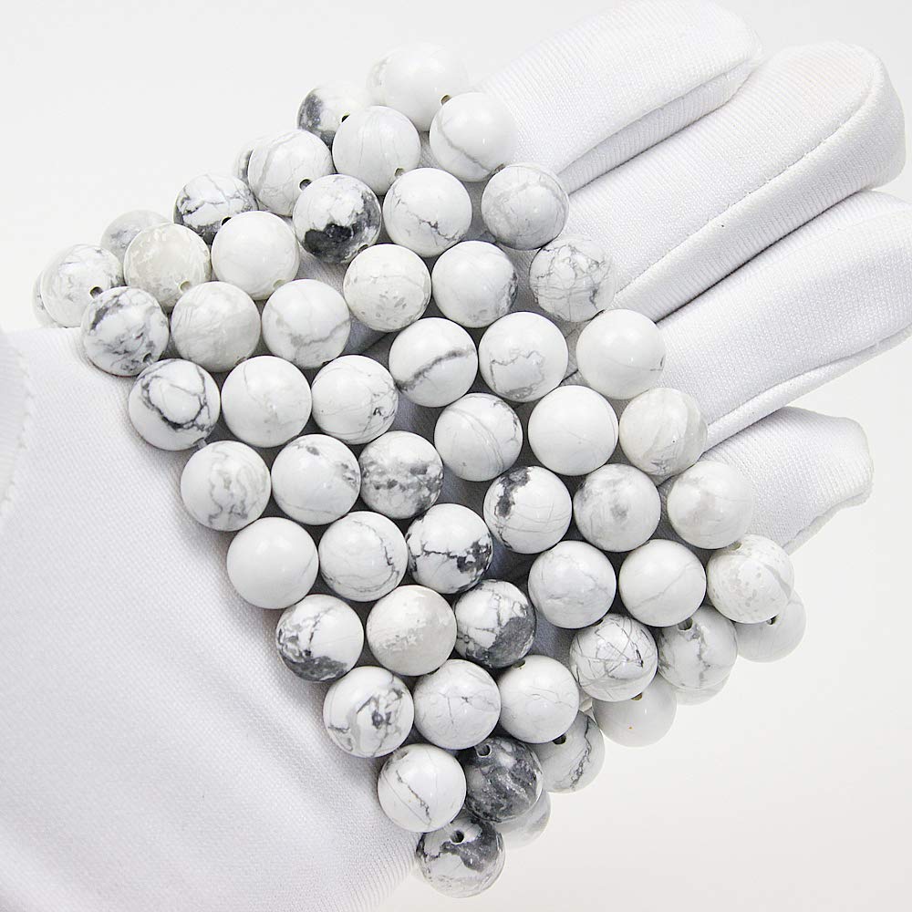 Ausgewähltes Armband für Damen und Herren, 10 mm, Howlith-Perlen, elastisch, Naturstein, Yoga-Armband, Armreif