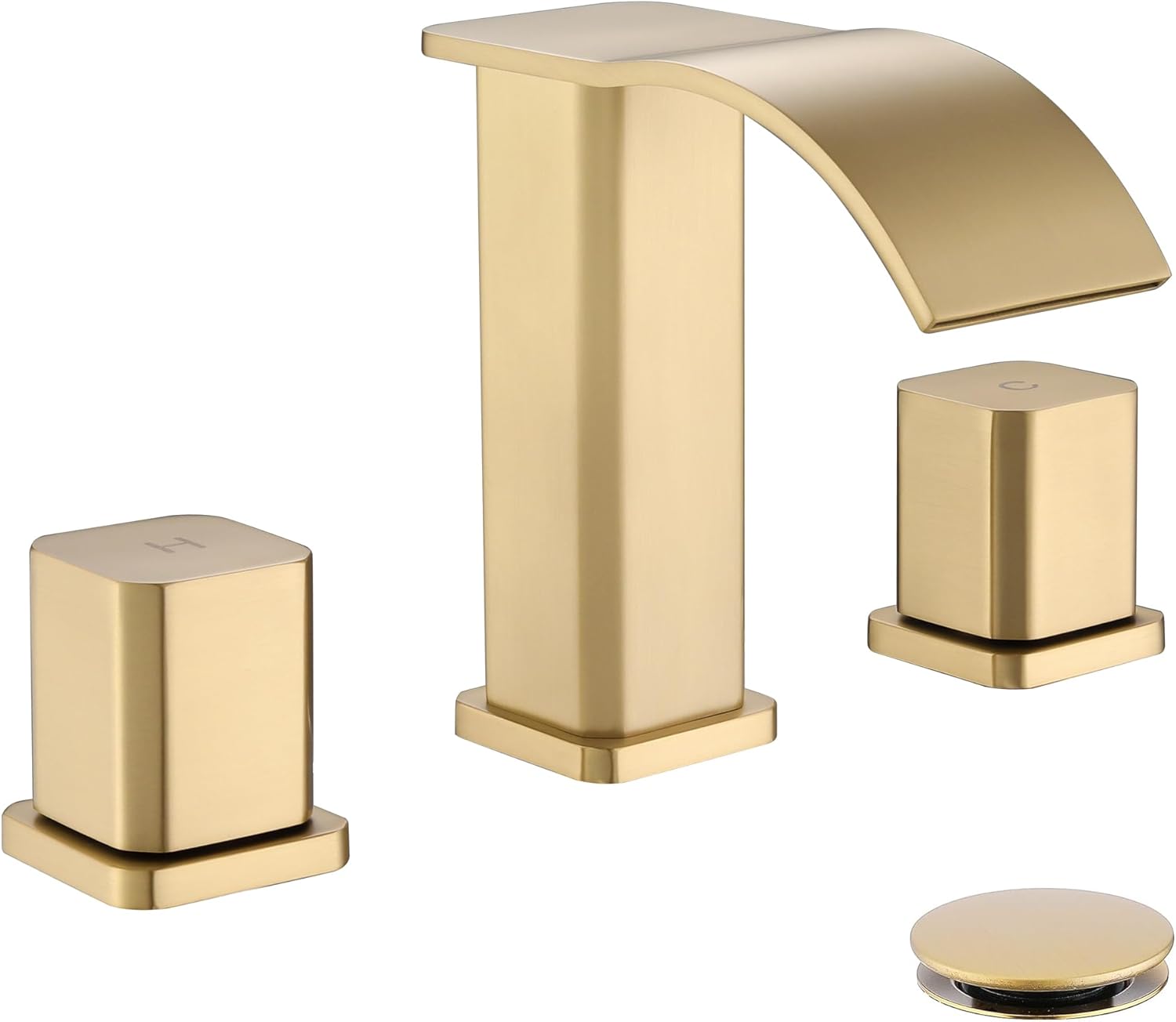 Senhozi Brushed Gold Waterfall Bathroom Faucet 3 Hole-2 Handle 8 Inch ...