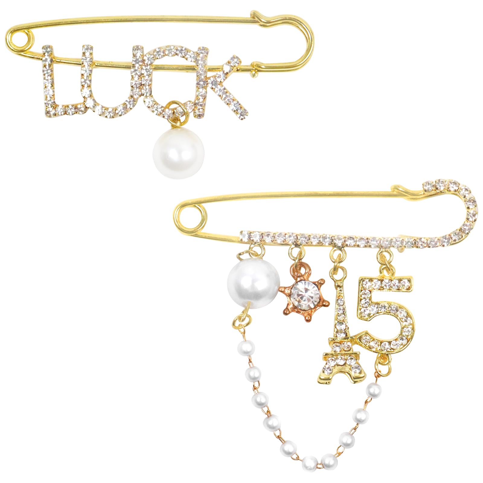 YOGEYOGE2 Pcs Vintage Number 5 Lapel Pins and Fashion Chain Brooch Imitating Rhinestone Crystal Brooch Pin