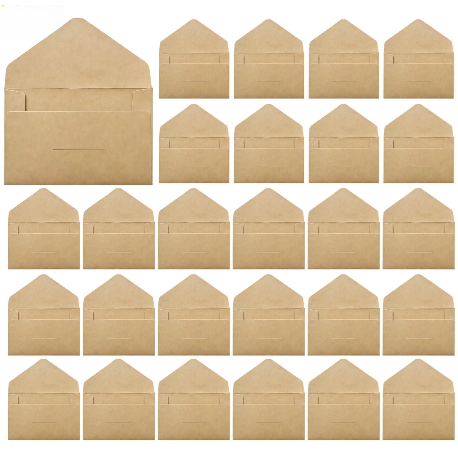 600 sobres, mini sobres de papel kraft, 10,4 x 7,1 cm, 10,5 x 7 cm, diseño rectangular liso, solapa de fácil sellado, para impresión personalizada