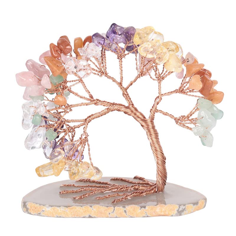 Sumgiftforall Handmade Amethyst Crystal Money Tree on Agate Slice Tree of Life Bonsai Tree Home Office Decoration Birthday, Colorful