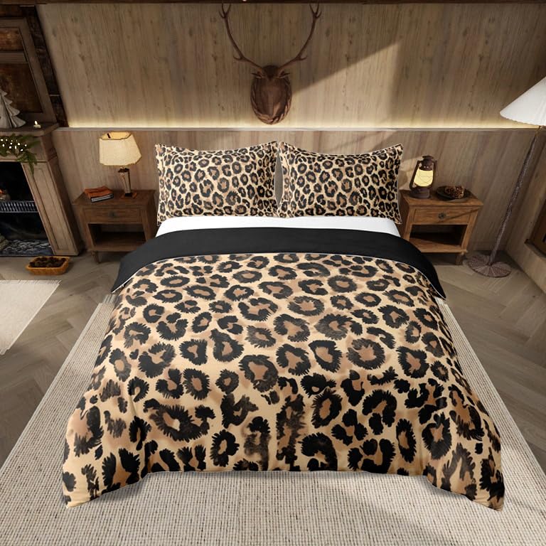 Loussiesd Leopard Bettwäsche Set 135x200cm Gepard Bettbezug Tier Druck Safari Betten Tier Pelz für Kinder Jungen Mädchen Braun Atmungsaktiv Bettwäsche-Set Leicht mit Reißverschluss