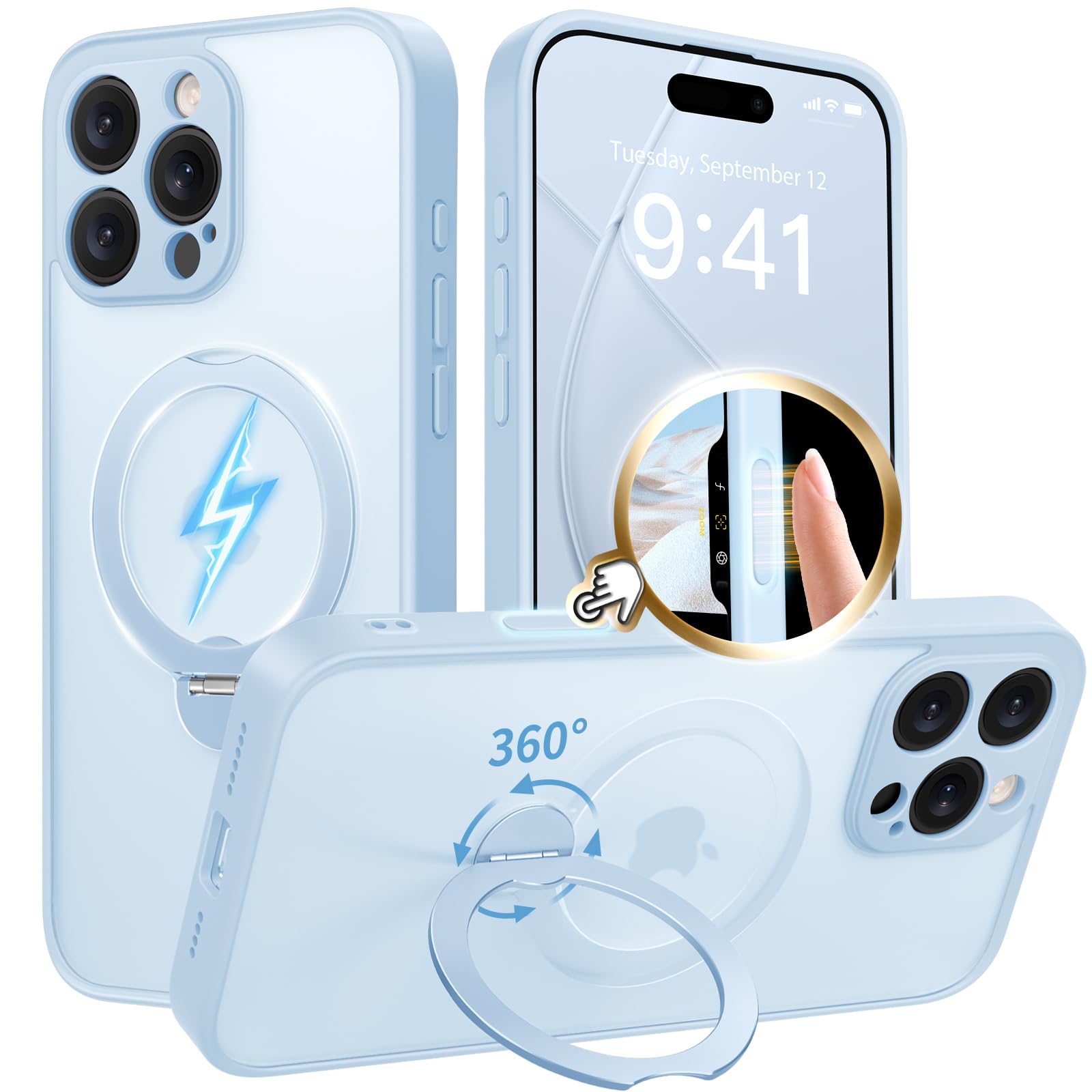 GolbinBox 360° Spin Magnetic Stand for iPhone 16 Pro Max Case, [Compatible with MagSafe] [Full Camera Protection] [16FT Military Drop Protection],