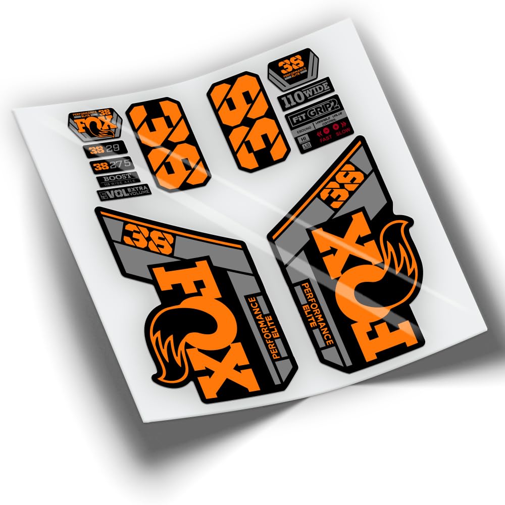 REF:VP434 FOX 38 ELITE 2021-2025 Bicolor MTB Fork Stickers Decals Vinyl for Mountain Bikes (ORANGE)