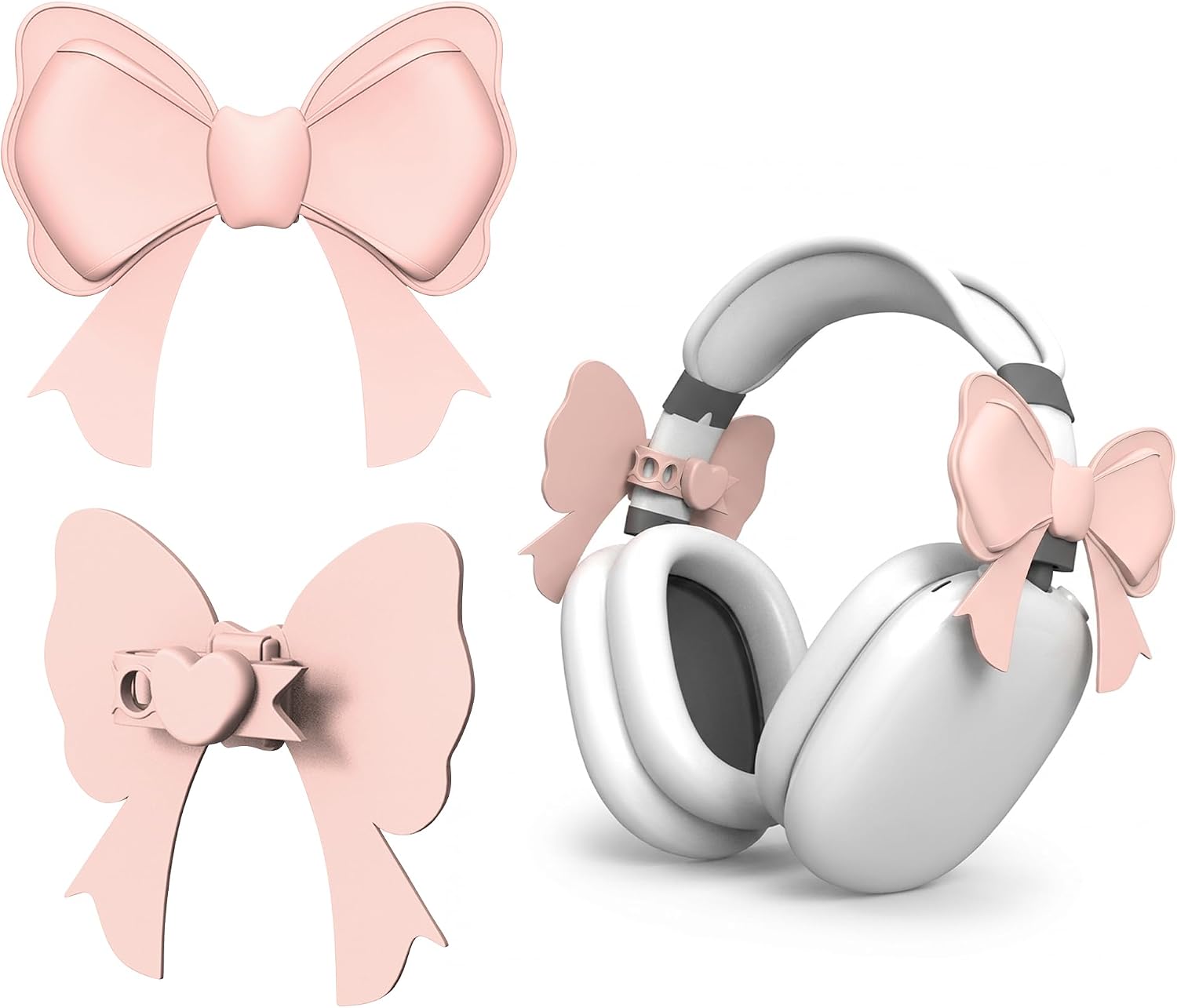 Silicone Bow Headphone Accessories, Cute Bow Decor for Over-Ear Headphones with Adjustable Strap, Coquette Aesthetic Headphone Decor for Women Girls - Pink